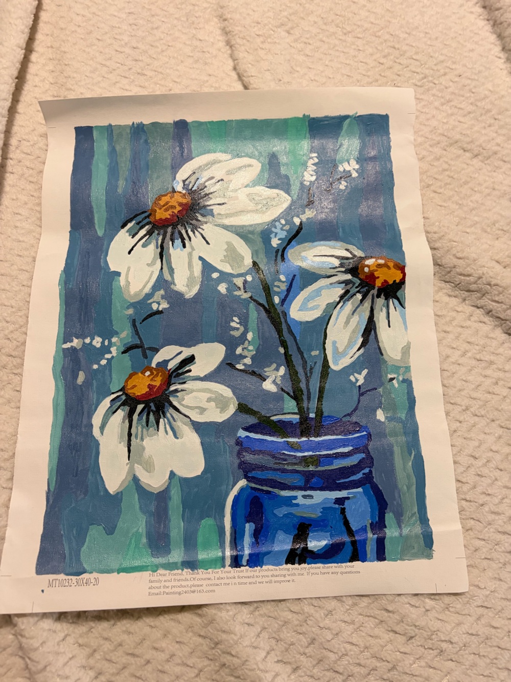 Blue Floral Mason Jar Wall Art Print - White Daisy Painting